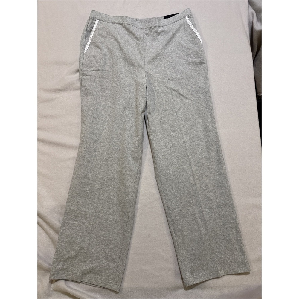 Alfred Dunner Women Classic Fit Pants W/ Lace Trim Long Weekend Sz 16 Gray